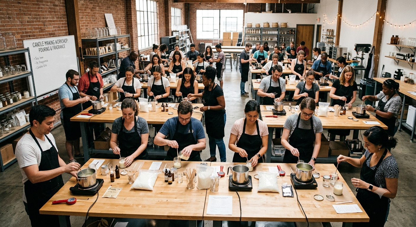 Guests creating custom fragrances together at a mobile workshop