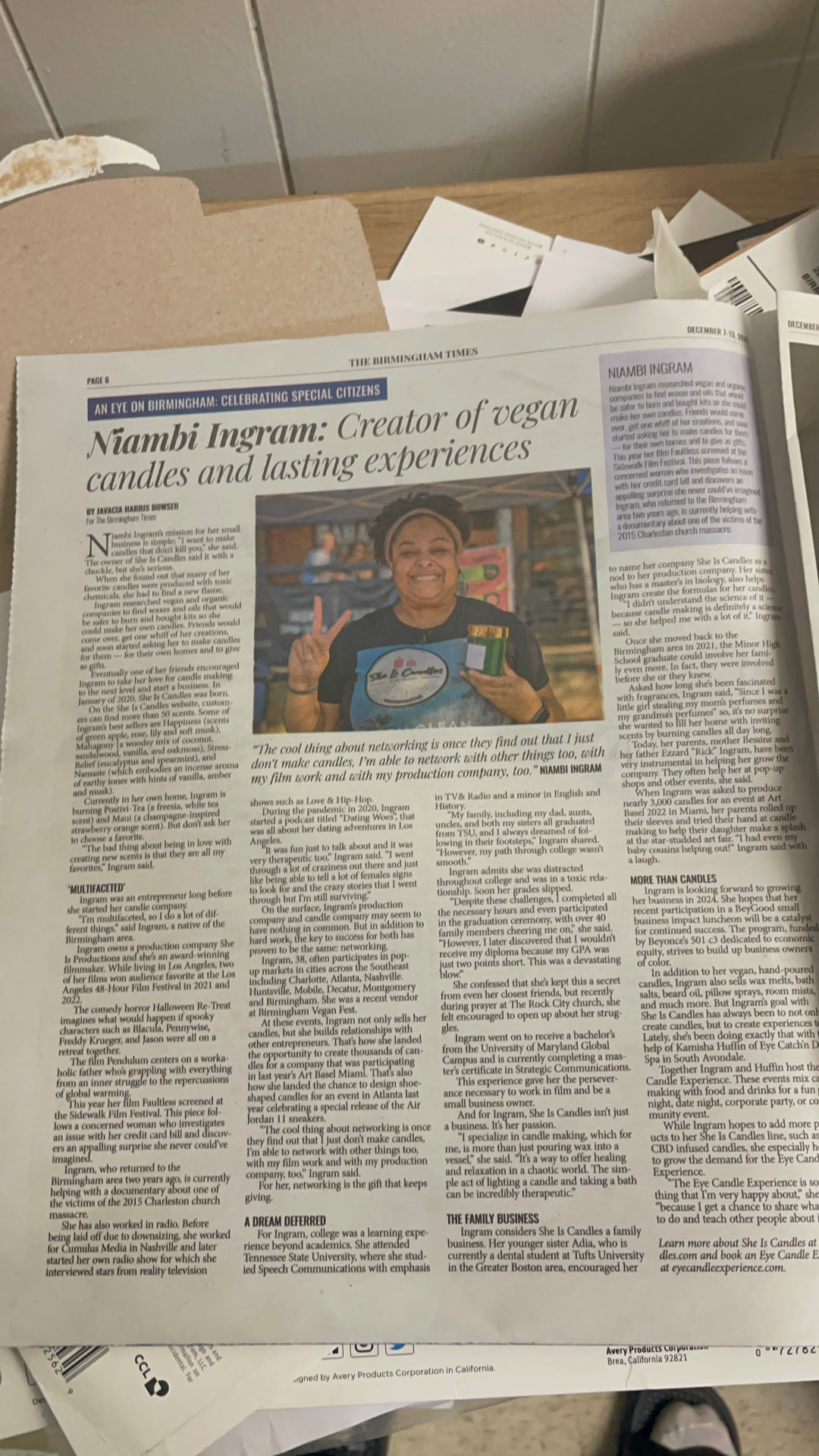 The Birmingham Times feature on Niambi Ingram, creator of vegan candles and lasting experiences