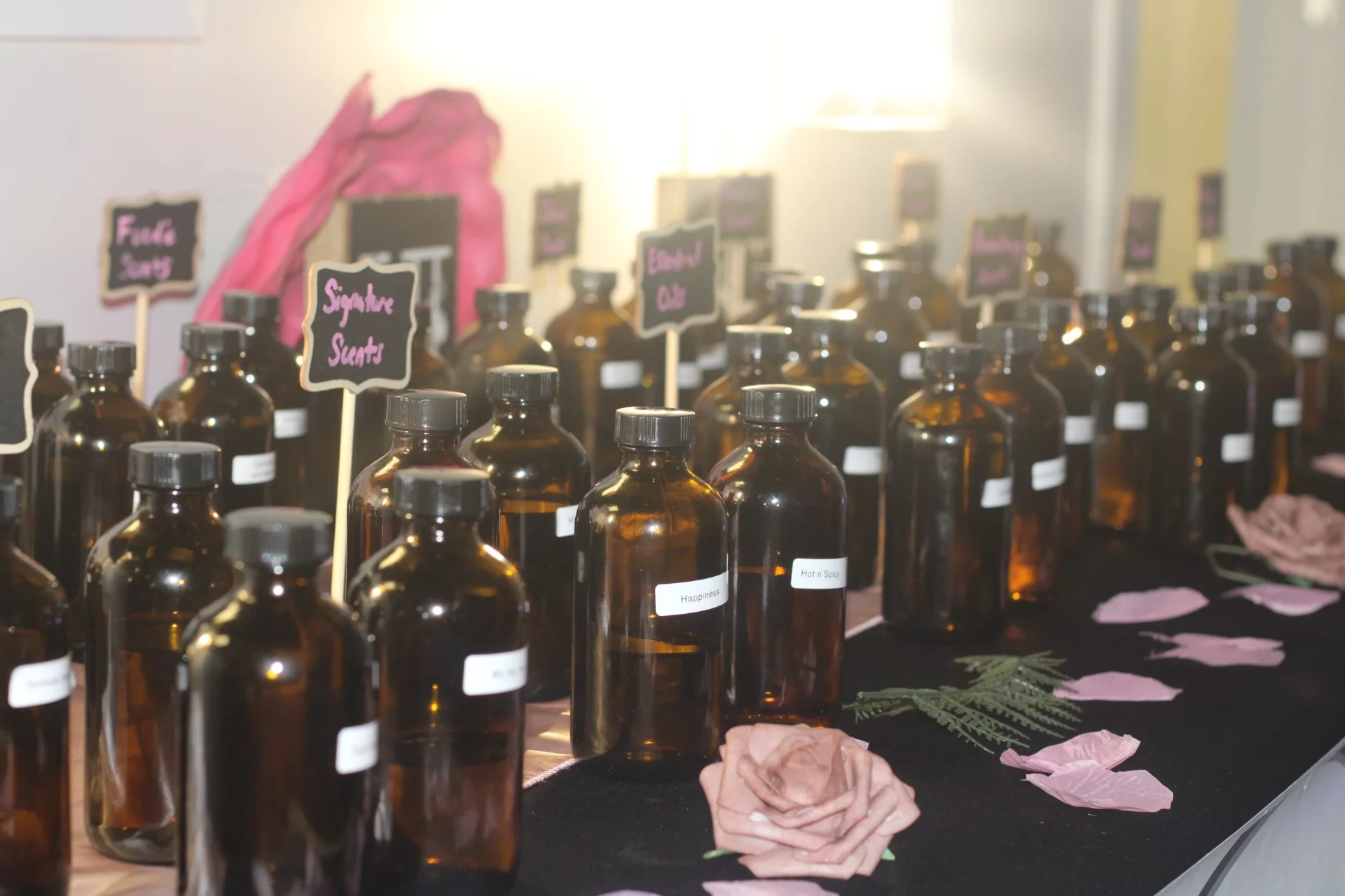 Colorful fragrance oils for a custom bachelorette perfume